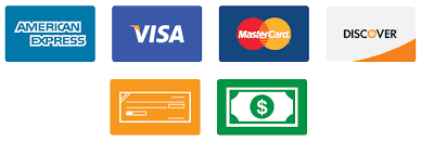 Payment methods accepted: credit and debit cards, checks and cash