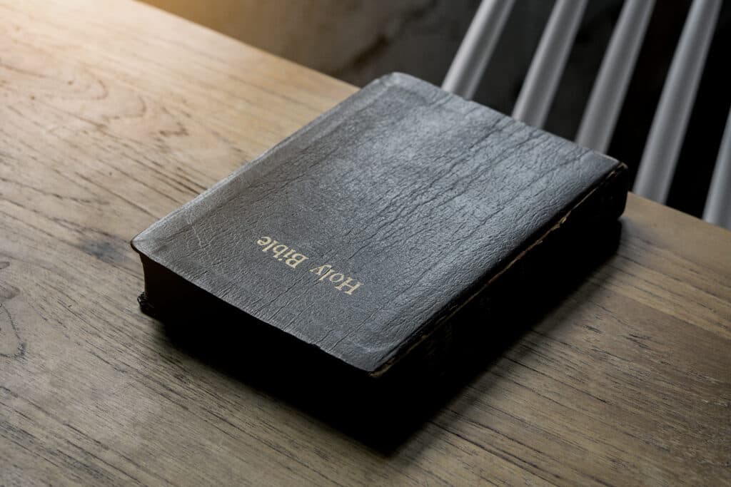 Holy Bible on a wooden table